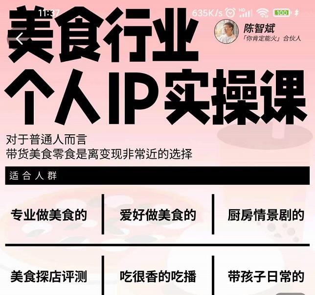 美食行业个人IP实操课，对于普通人而言，带货美食零食是离变现非常近的选择网创吧-网创项目资源站-副业项目-创业项目-搞钱项目左姐网创