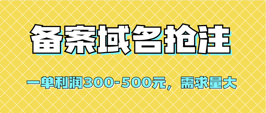 【全网首发】备案域名抢注，一单利润300-500元，需求量大网创吧-网创项目资源站-副业项目-创业项目-搞钱项目左姐网创