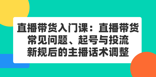 直播带货入门课：直播带货常见问题、起号与投流、新规后的主播话术调整网创吧-网创项目资源站-副业项目-创业项目-搞钱项目左姐网创