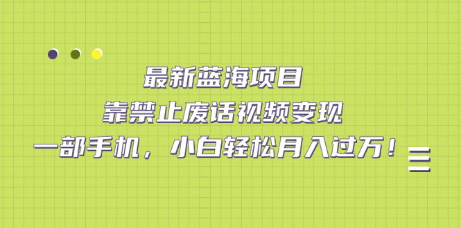 最新蓝海项目，靠禁止废话视频变现，一部手机，小白轻松月入过万！网创吧-网创项目资源站-副业项目-创业项目-搞钱项目左姐网创