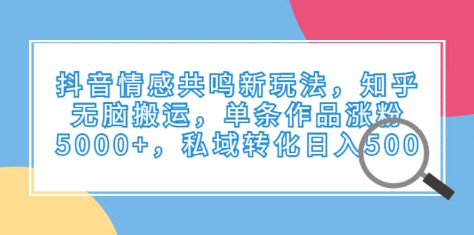 抖音情感共鸣新玩法，知乎无脑搬运，单条作品涨粉5000+，私域转化日入500网创吧-网创项目资源站-副业项目-创业项目-搞钱项目左姐网创