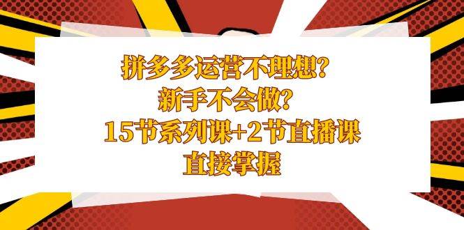 拼多多运营不理想？新手不会做？15节系列课+2节直播课，直接掌握网创吧-网创项目资源站-副业项目-创业项目-搞钱项目左姐网创