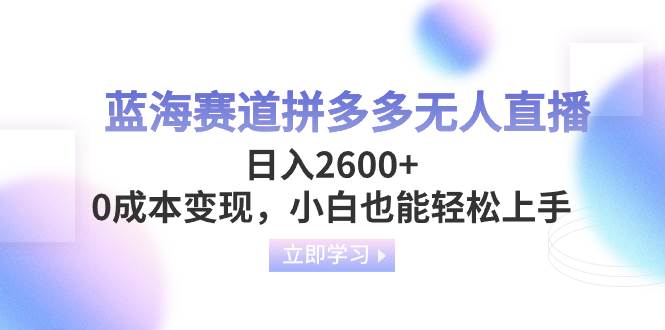 蓝海赛道拼多多无人直播，日入2600+，0成本变现，小白也能轻松上手网创吧-网创项目资源站-副业项目-创业项目-搞钱项目左姐网创