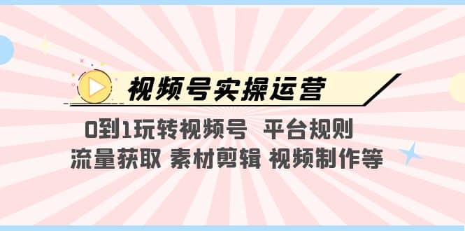 视频号实操运营，0到1玩转视频号 平台规则 流量获取 素材剪辑 视频制作等网创吧-网创项目资源站-副业项目-创业项目-搞钱项目左姐网创