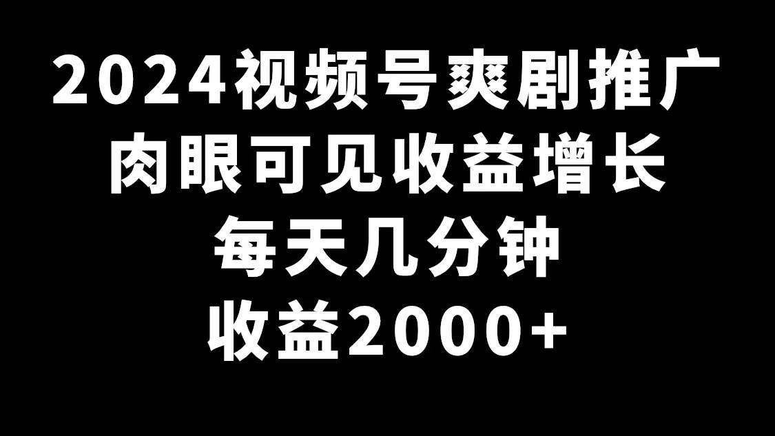 2024视频号爽剧推广，肉眼可见的收益增长，每天几分钟收益2000+网创吧-网创项目资源站-副业项目-创业项目-搞钱项目左姐网创