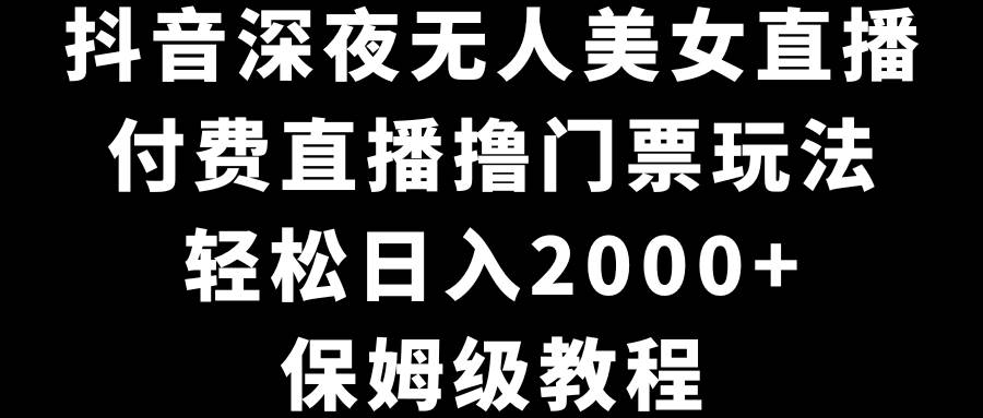 抖音深夜无人美女直播，付费直播撸门票玩法，轻松日入2000+，保姆级教程网创吧-网创项目资源站-副业项目-创业项目-搞钱项目左姐网创