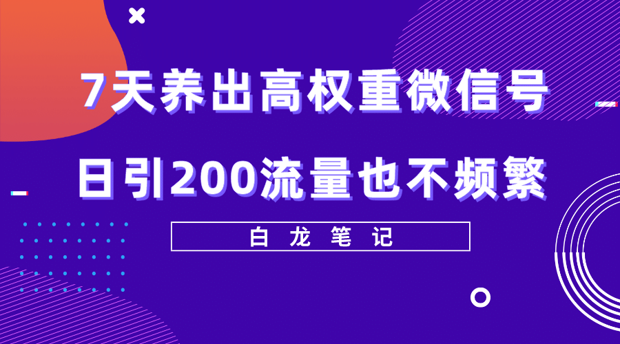 7天养出高权重微信号，日引200流量也不频繁，方法价值3680元网创吧-网创项目资源站-副业项目-创业项目-搞钱项目左姐网创