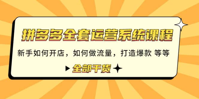 拼多多全套运营系统课程：新手如何开店 如何做流量 打造爆款 等等 全部干货网创吧-网创项目资源站-副业项目-创业项目-搞钱项目左姐网创