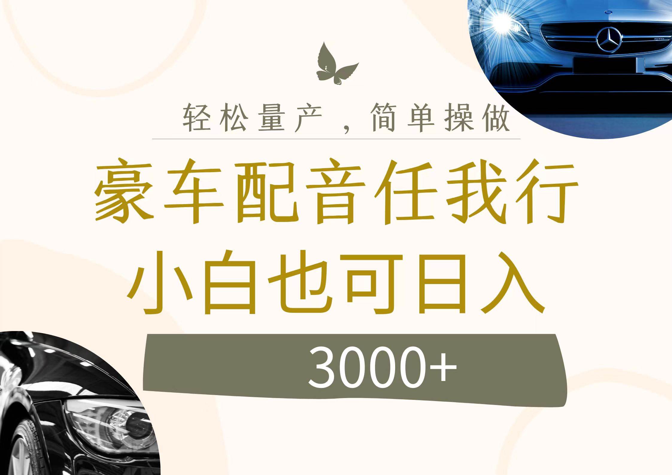 不为人知的暴力小项目，豪车配音，日入3000+网创吧-网创项目资源站-副业项目-创业项目-搞钱项目左姐网创