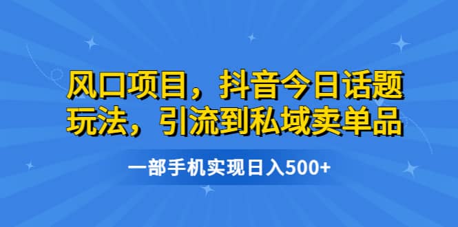 风口项目，抖音今日话题玩法，引流到私域卖单品，一部手机实现日入500+网创吧-网创项目资源站-副业项目-创业项目-搞钱项目左姐网创