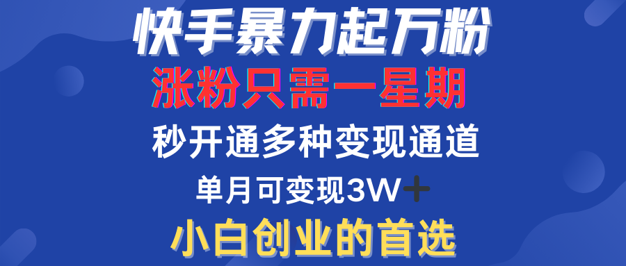 快手暴力起万粉，涨粉只需一星期！多种变现模式网创吧-网创项目资源站-副业项目-创业项目-搞钱项目左姐网创