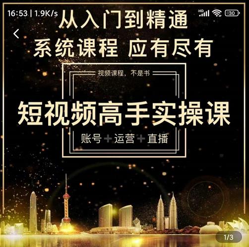 短视频高手实操课：账号+运营+直播，从入门到精通，系统课程，应有尽网创吧-网创项目资源站-副业项目-创业项目-搞钱项目左姐网创