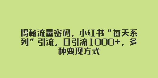 揭秘流量密码，小红书“每天系列”引流，日引流1000+，多种变现方式网创吧-网创项目资源站-副业项目-创业项目-搞钱项目左姐网创