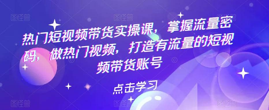 热门短视频带货实战 掌握流量密码 做热门视频 打造有流量的短视频带货账号网创吧-网创项目资源站-副业项目-创业项目-搞钱项目左姐网创