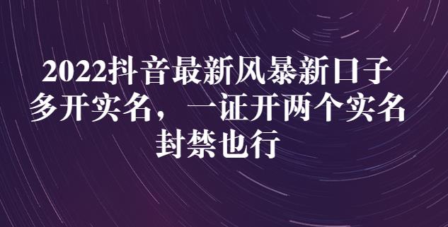 2022抖音最新风暴新口子：多开实名，一整开两个实名，封禁也行网创吧-网创项目资源站-副业项目-创业项目-搞钱项目左姐网创