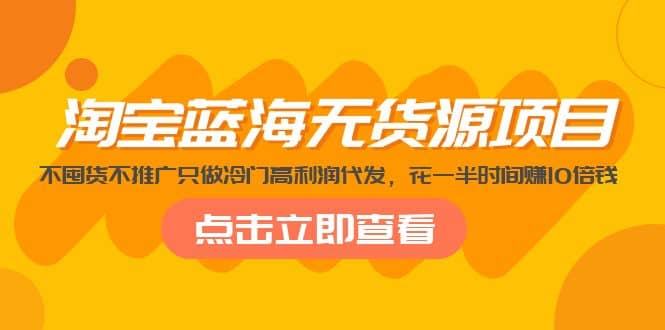 淘宝蓝海无货源项目，不囤货不推广只做冷门高利润代发网创吧-网创项目资源站-副业项目-创业项目-搞钱项目左姐网创