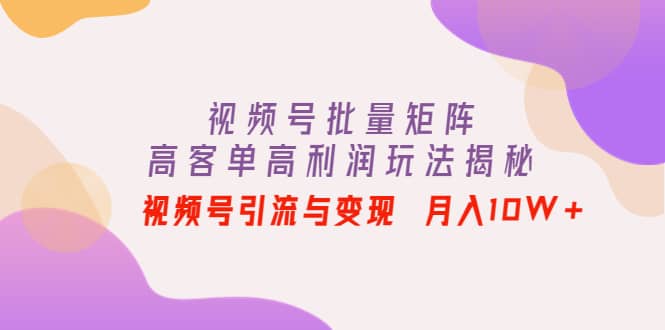 视频号批量矩阵的高客单高利润玩法揭秘网创吧-网创项目资源站-副业项目-创业项目-搞钱项目左姐网创