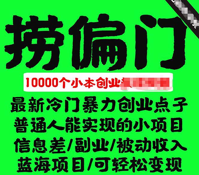 千款捞偏门小本创业小项目，总有一款适合你【无水印】网创吧-网创项目资源站-副业项目-创业项目-搞钱项目左姐网创