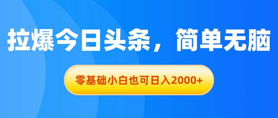拉爆今日头条，简单无脑，零基础小白也可日入2000+网创吧-网创项目资源站-副业项目-创业项目-搞钱项目左姐网创