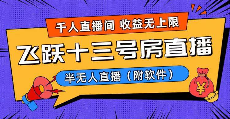 爆火飞跃十三号房半无人直播，一场直播上千人，日入过万！（附软件）网创吧-网创项目资源站-副业项目-创业项目-搞钱项目左姐网创