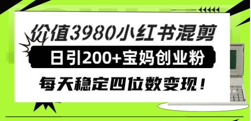 价值3980小红书混剪日引200+宝妈创业粉，每天稳定四位数变现！网创吧-网创项目资源站-副业项目-创业项目-搞钱项目左姐网创