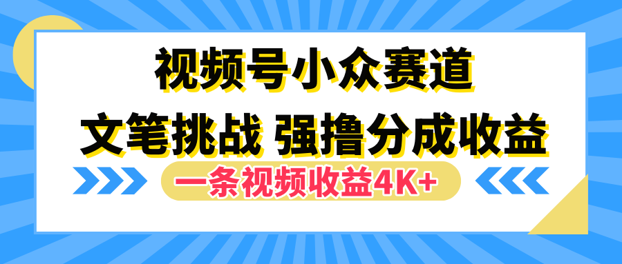 视频号小众赛道，文笔挑战，一条视频收益4K+网创吧-网创项目资源站-副业项目-创业项目-搞钱项目左姐网创