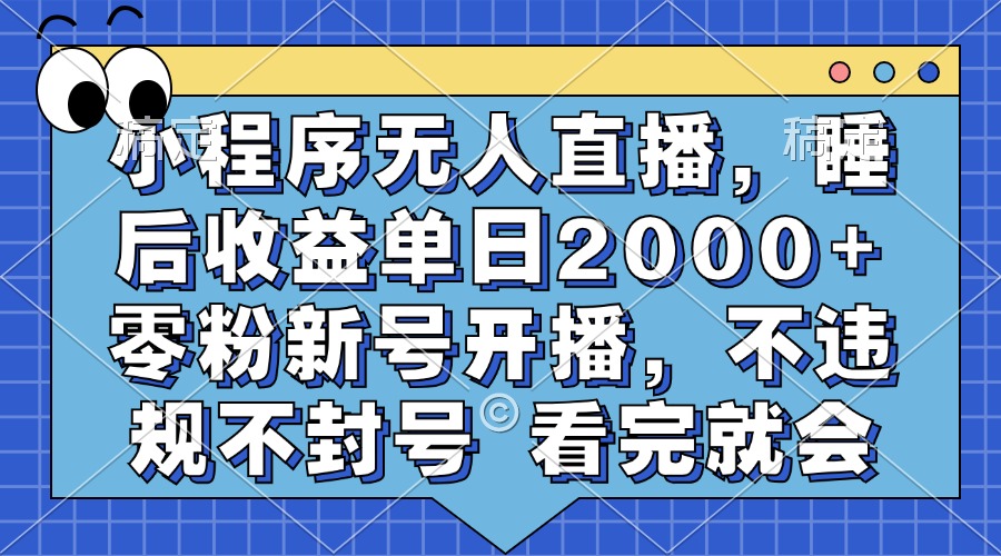 小程序无人直播，睡后收益单日2000+ 零粉新号开播，不违规不封号 看完就会网创吧-网创项目资源站-副业项目-创业项目-搞钱项目左姐网创