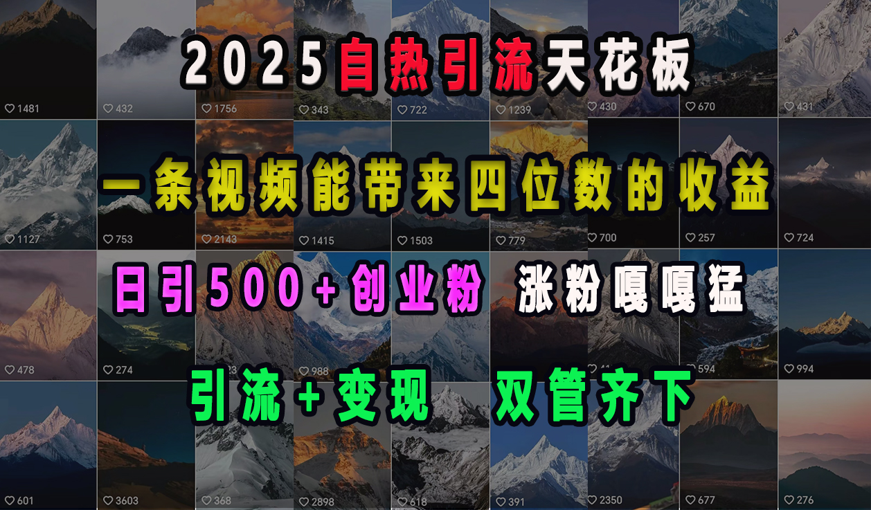 2025自热引流天花板，一条视频能带来四位数的收益，引流+变现双管齐下，日引500+创业粉，涨粉嘎嘎猛网创吧-网创项目资源站-副业项目-创业项目-搞钱项目左姐网创