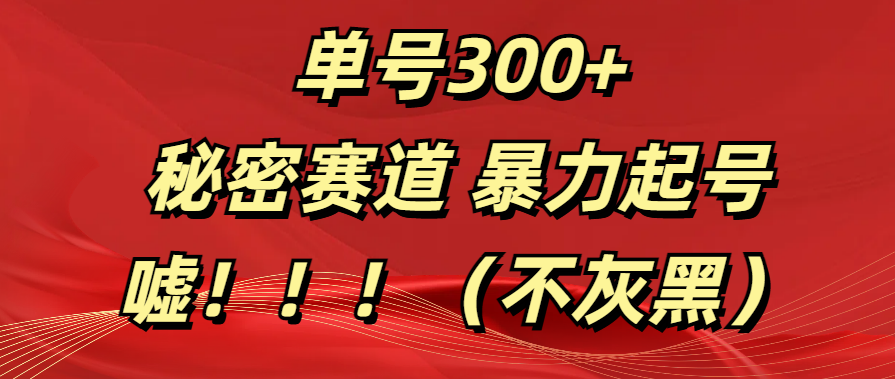 单号300+  秘密赛道 暴力起号  （不灰黑）网创吧-网创项目资源站-副业项目-创业项目-搞钱项目左姐网创
