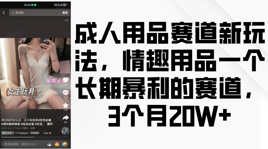 情趣用品一个长期暴利的赛道，成人用品赛道新玩法，3个月20W+网创吧-网创项目资源站-副业项目-创业项目-搞钱项目左姐网创