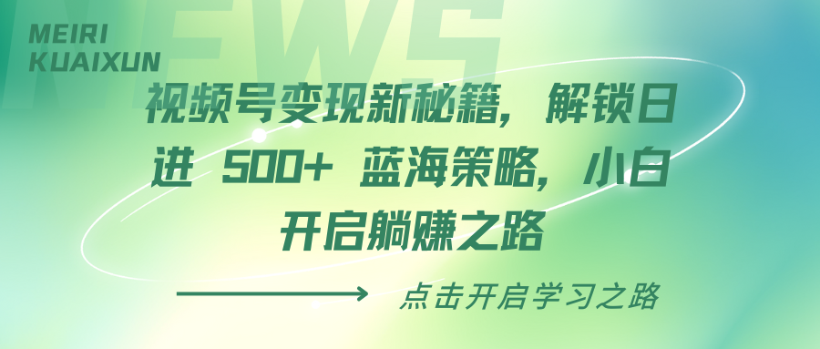 视频号变现新秘籍，解锁日进 500+ 蓝海策略，小白开启躺赚之路网创吧-网创项目资源站-副业项目-创业项目-搞钱项目左姐网创