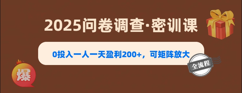2025《问卷调查》0投入一人一天盈利200+，可矩阵放大网创吧-网创项目资源站-副业项目-创业项目-搞钱项目左姐网创