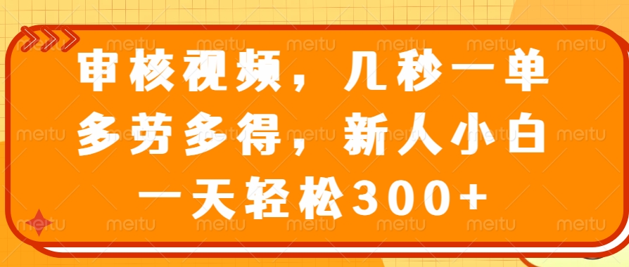 审核视频，几秒一单，多劳多得，新人小白一天轻松300+网创吧-网创项目资源站-副业项目-创业项目-搞钱项目左姐网创