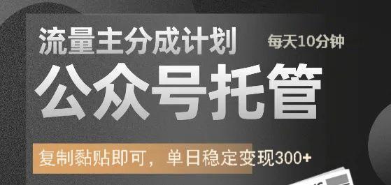 公众号托管计划-流量主分成计划，每天只需发布文章，单日稳定变现300+网创吧-网创项目资源站-副业项目-创业项目-搞钱项目左姐网创