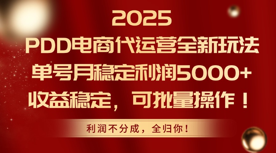 2025 PDD电商代运营全新玩法，单号月稳定利润5000+，收益稳定，可批量操作！网创吧-网创项目资源站-副业项目-创业项目-搞钱项目左姐网创