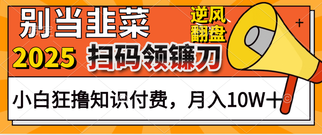 2025别当韭菜！扫码领镰刀！小白狂撸知识付费月入10W+网创吧-网创项目资源站-副业项目-创业项目-搞钱项目左姐网创