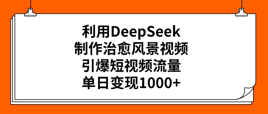 利用DeepSeek，制作治愈风景视频，引爆短视频流量，单日变现1000+网创吧-网创项目资源站-副业项目-创业项目-搞钱项目左姐网创